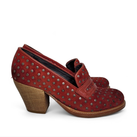 Ksubi Chunky Heeled Oxfords 37 US 6 Red Studded Portugal - Picture 1 of 8